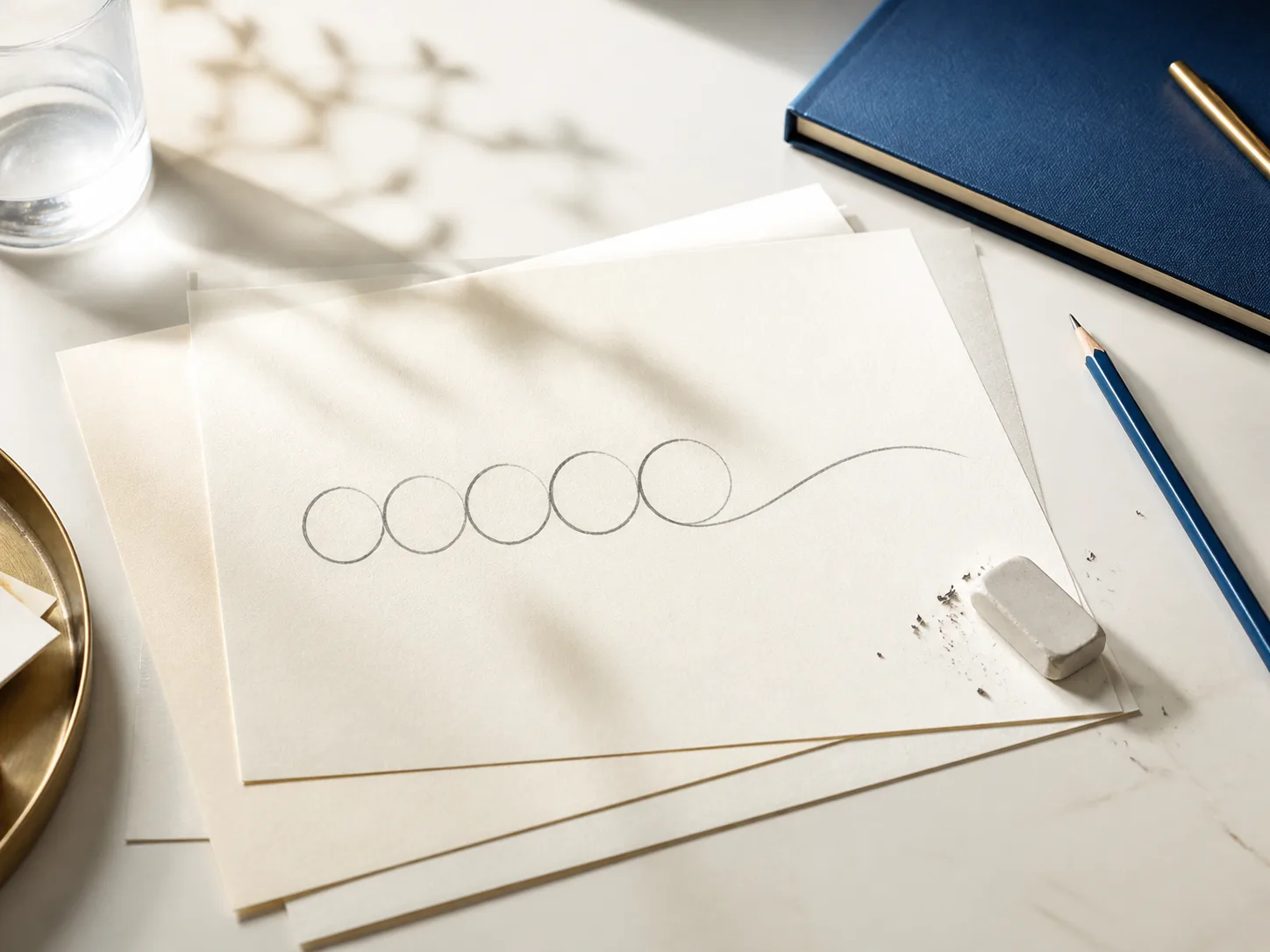 Une suite de cercles au crayon s’ouvrant vers une ligne nouvelle
